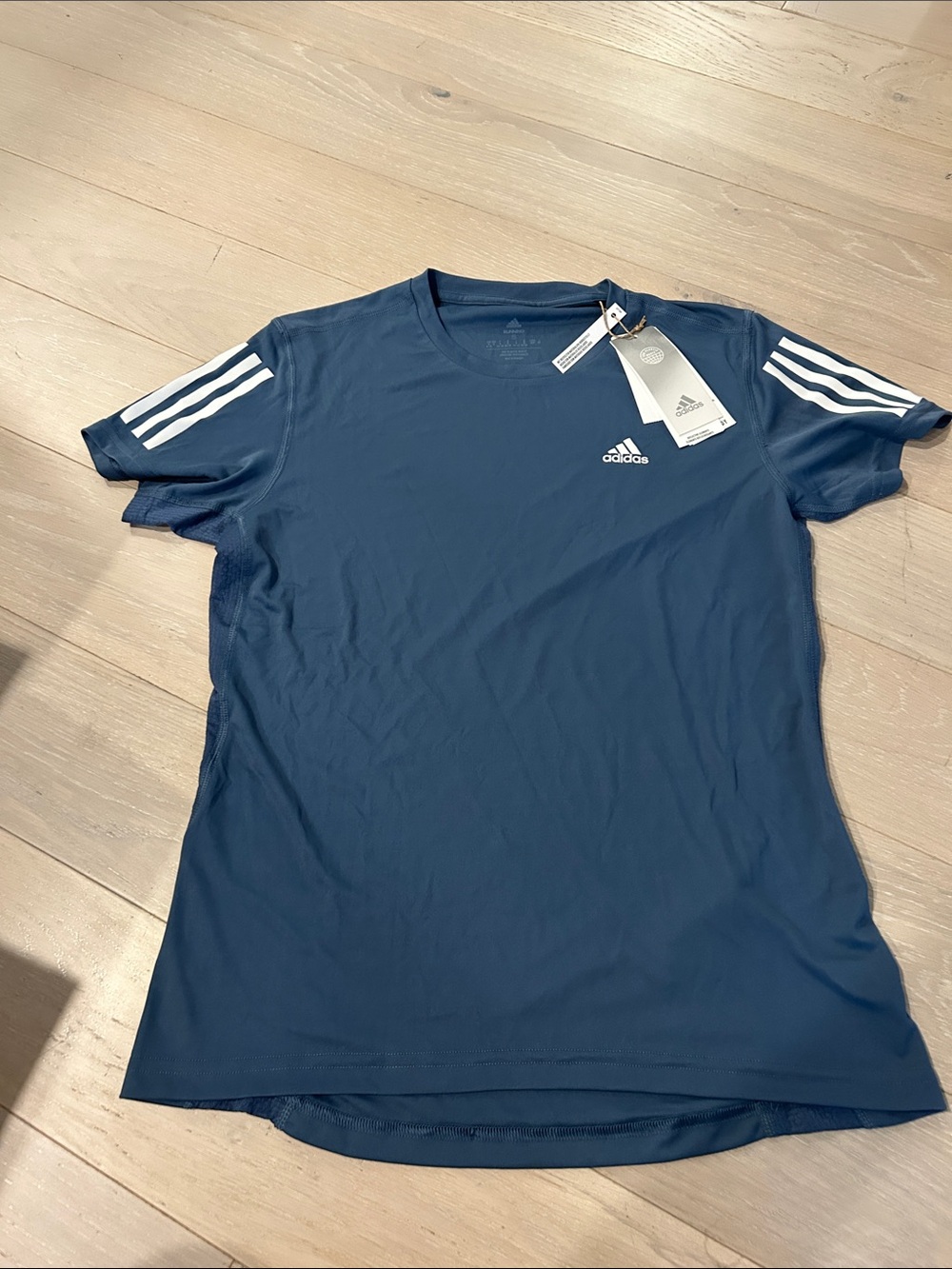 adidas Navy Blue Short Sleeve Tee with White Stripes